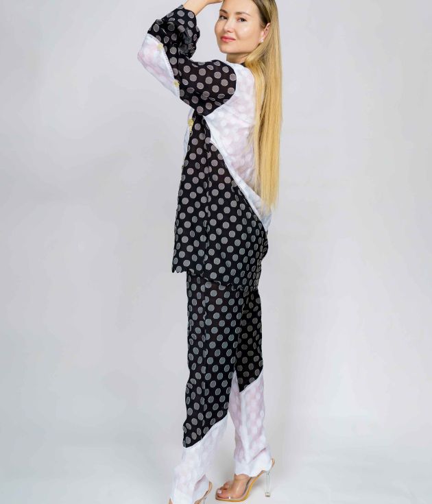 Black & White Polka Dot Color Block Co-ord Set