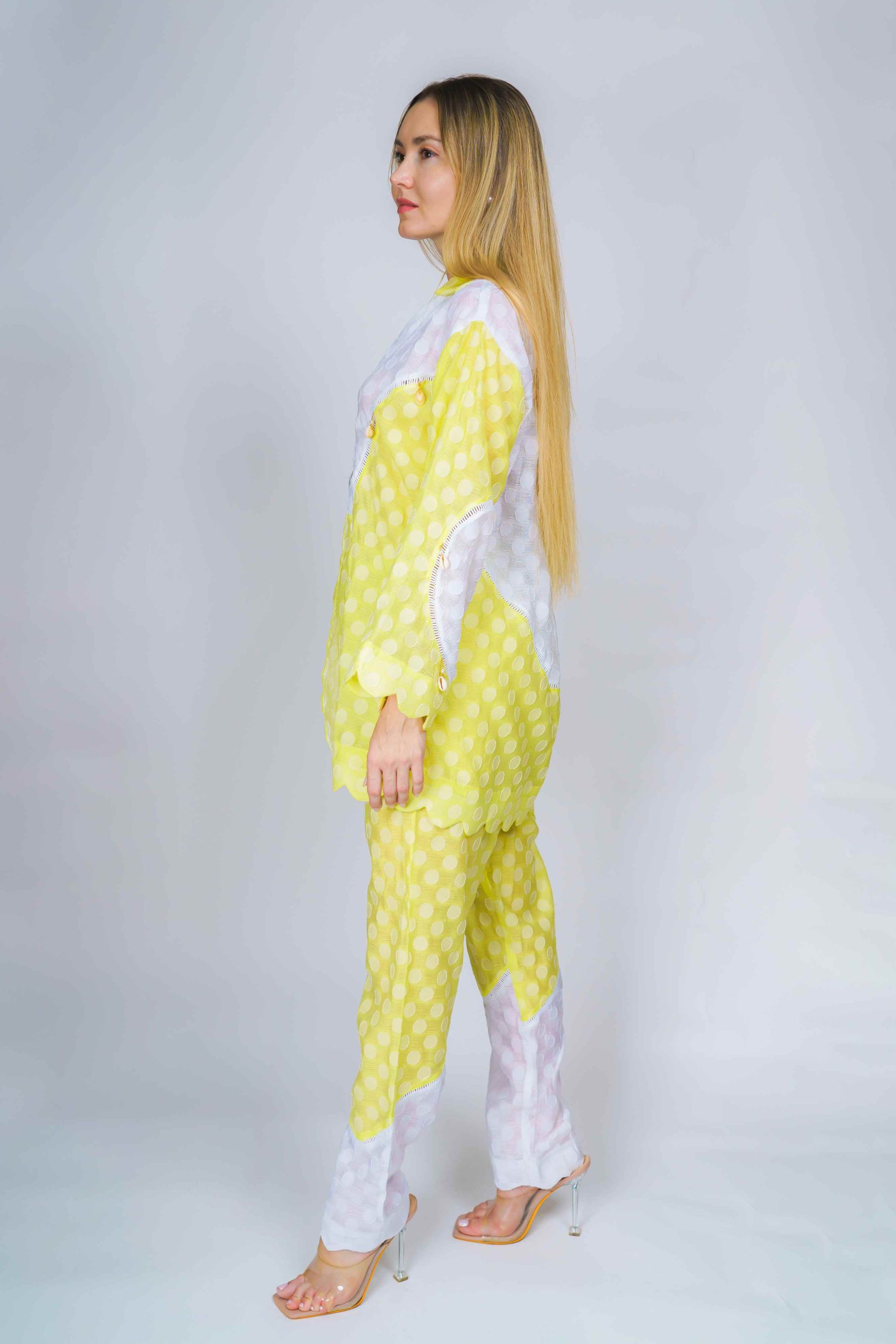 Yellow and White Polka Dot Top and Pants Set - Image 4